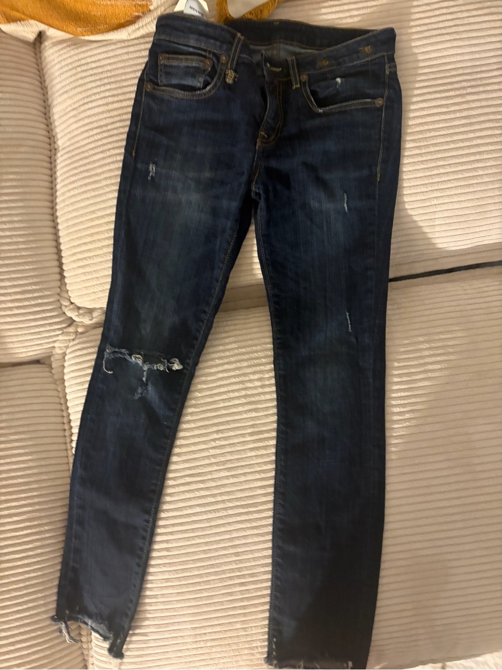 R13 Distressed Skinny Jeans in Dark Wash Denim – Size 26 (Made in Italy)